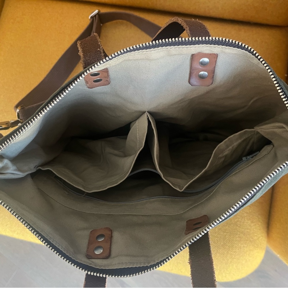 Chic Forest Green Thick Canvas Tote Bag with leather details - Picture 3 of 6